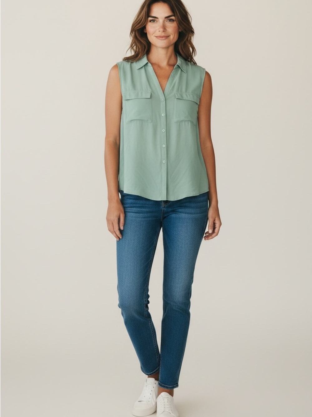Sleeveless Mint Button-Front Utility Camisole